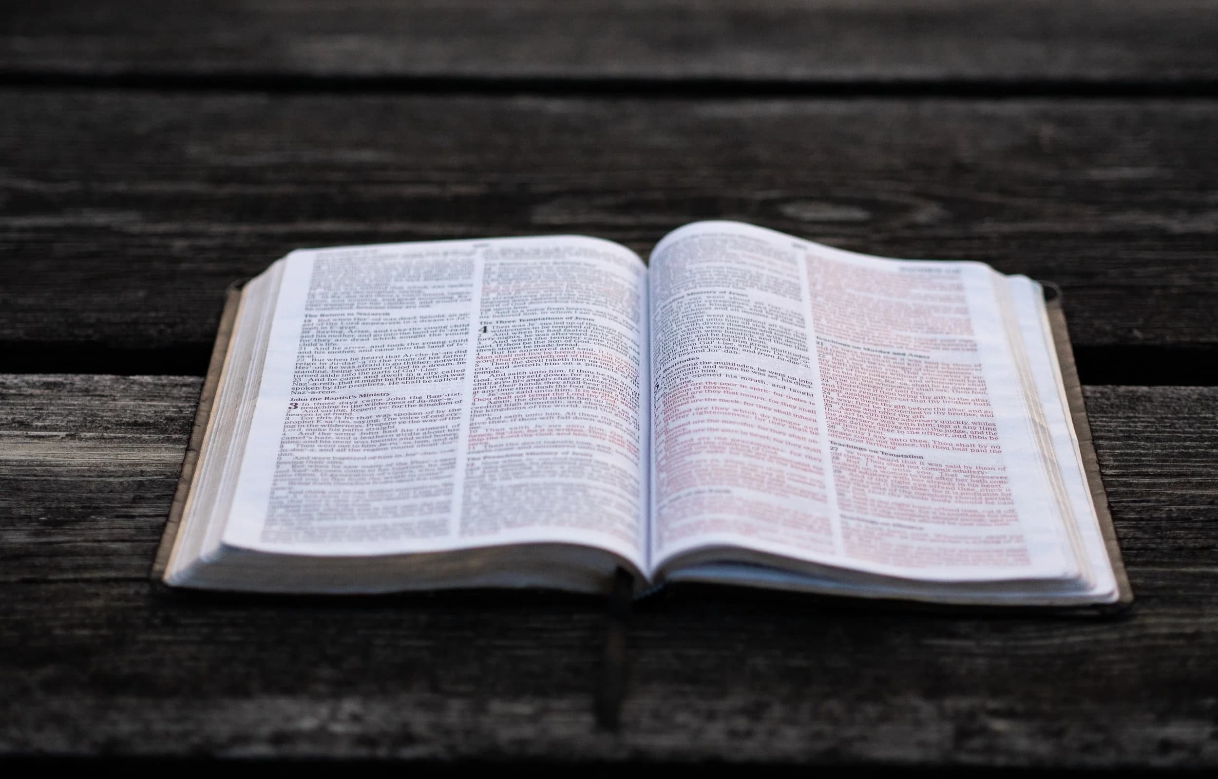 An open Bible on a table